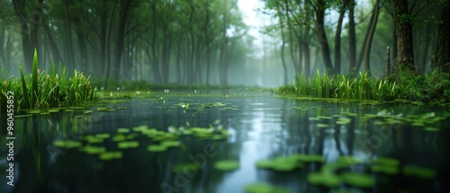 Enigmatic Swamp: Photorealistic ing of Spooky Marshland with Fog, Twisted Trees, and Sinister Atmosphere