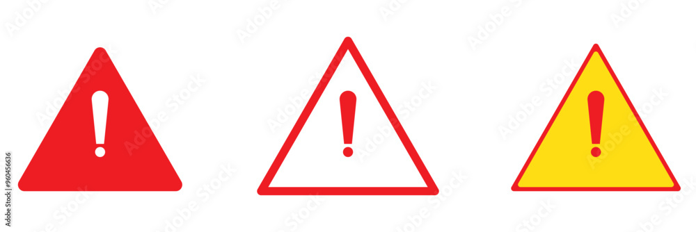 Danger warning icon set. alert triangle warn sign in black, yellow, and red color. exclamation sign. Danger warning icon set. alert triangle warn sign in black, yellow, and red color. exclamation sign.
