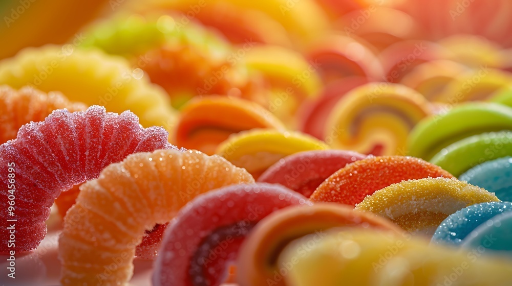 Display of a rainbow of candy with lines and loops Display of a rainbow of candy with lines and loops