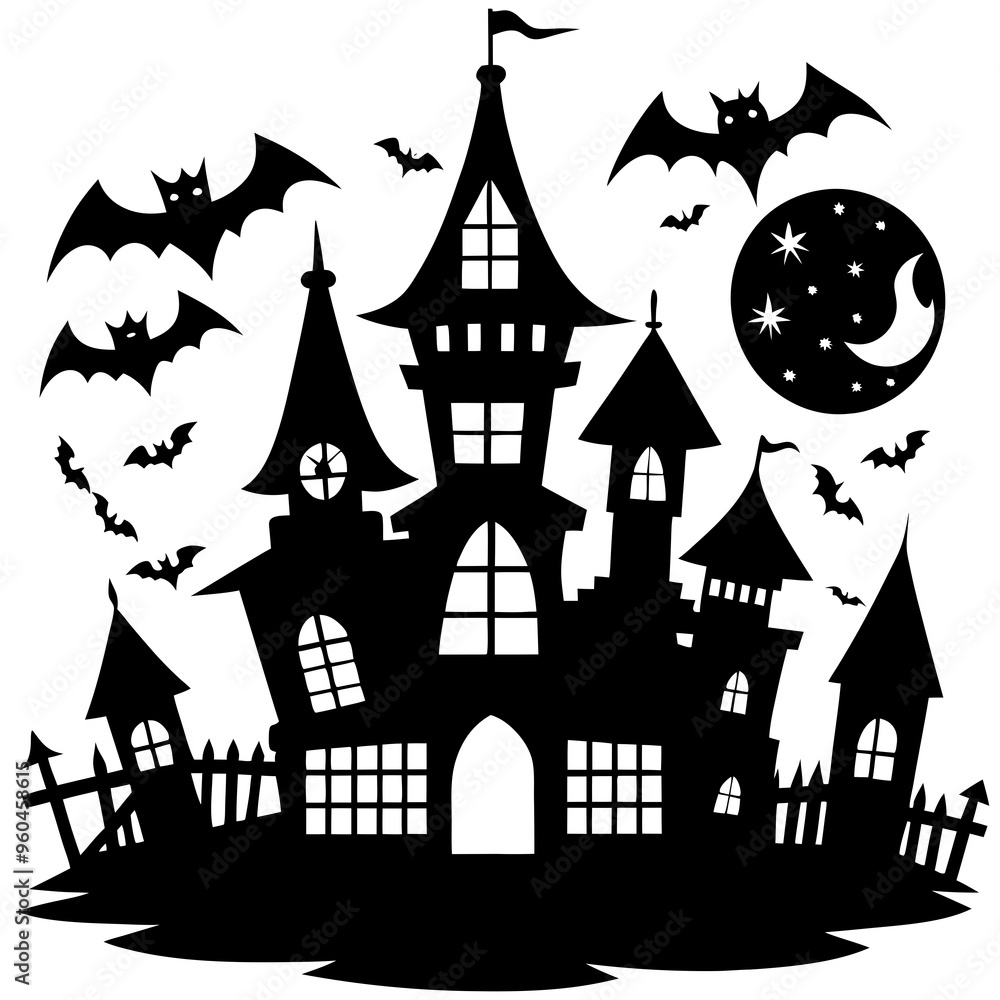 Halloween haunted house silhouette illustration on white background
Halloween haunted house silhouette illustration on white background