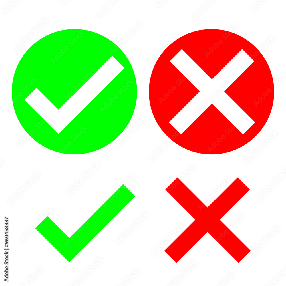 Green Tick Mark Check Mark with Red Cross Mark Wrong Answer No Sign Voting Symbols Vector Illustration Green Tick Mark Check Mark with Red Cross Mark Wrong Answer No Sign Voting Symbols Vector Illustration