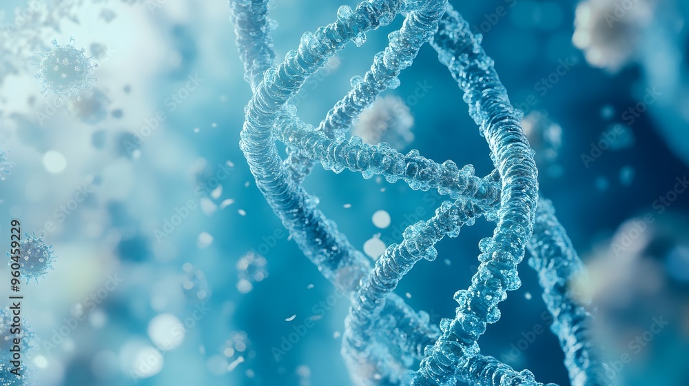 A close-up of DNA strands and cells, representing the inner structure of human medicine A close-up of DNA strands and cells, representing the inner structure of human medicine