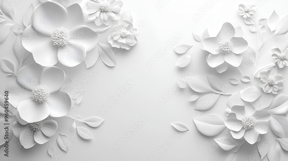 un fondo blanco con flores de papel resaltadas en 3d en tercera dimension tridimensional fondo elegante y con espacio de copia un fondo blanco con flores de papel resaltadas en 3d en tercera dimension tridimensional fondo elegante y con espacio de copia