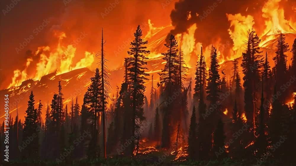Video panorama of a massive forest fire consuming tree after tree Video panorama of a massive forest fire consuming tree after tree