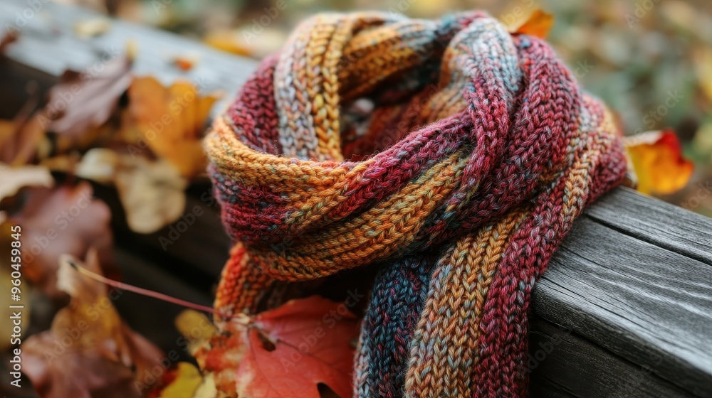 Cozy Autumn Scarf Wrapped Around a Park Bench Cozy Autumn Scarf Wrapped Around a Park Bench