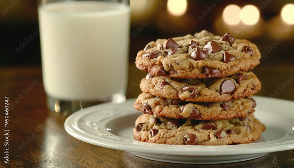 Stack of Chocolate Chip Cookies on a White Plate Stack of Chocolate Chip Cookies on a White Plate