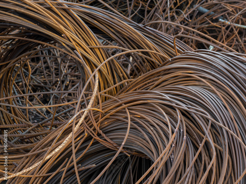 detail of corrugated steel bars piled up to be recycled