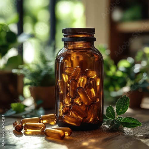 Detailed view of a bottle of trace minerals with focus on energy support, bright background photo