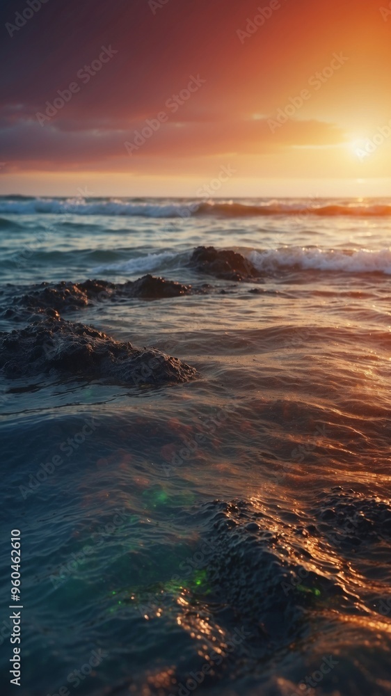 Obraz premium Oil sludge contaminating the sea during the oil spill disaster.