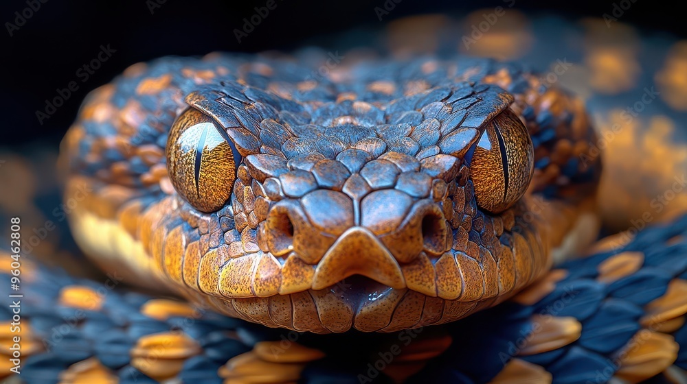 majestic pit viper closeup iridescent scales piercing gaze dramatic chiaroscuro lighting studio backdrop majestic pit viper closeup iridescent scales piercing gaze dramatic chiaroscuro lighting studio backdrop