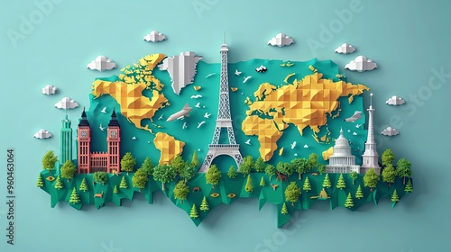 vector, illustration, Travel the world monument concept