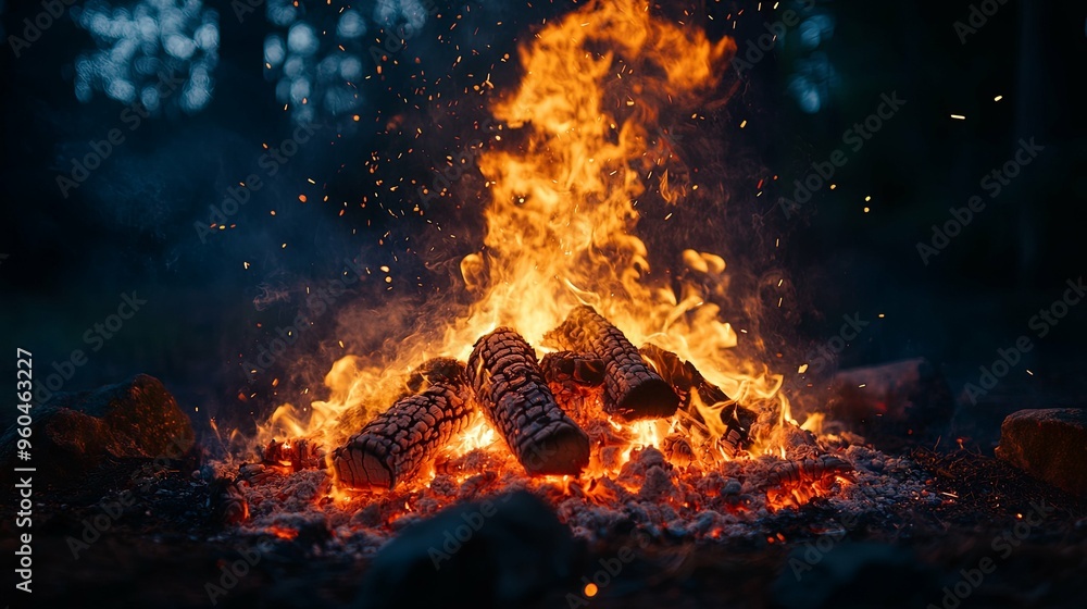 A Campfire Burning Brightly in the Forest at Night A Campfire Burning Brightly in the Forest at Night