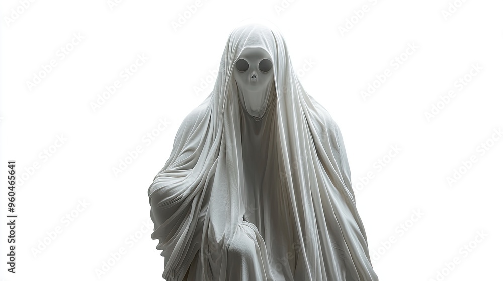 Spooky ghost figure, from front, isolated on white background Spooky ghost figure, from front, isolated on white background