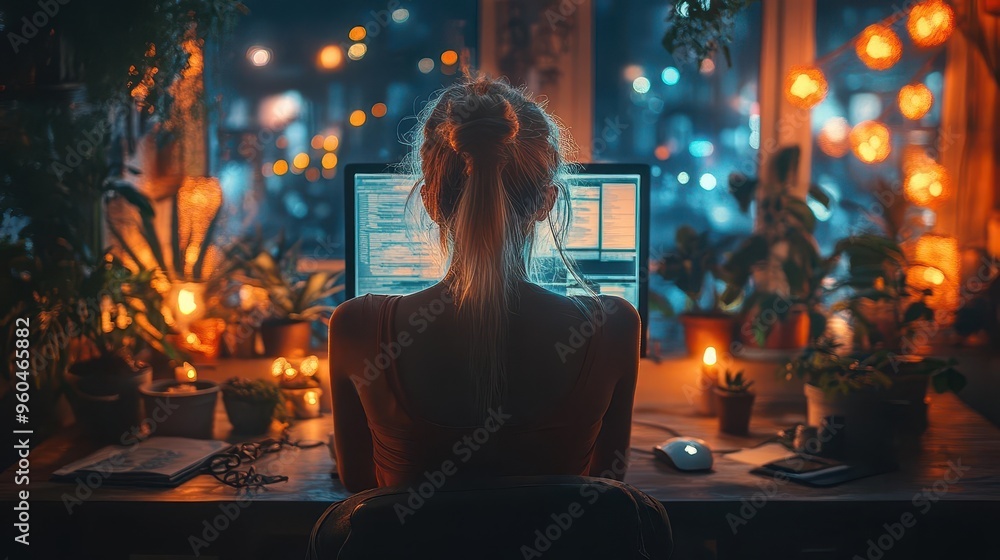 man absorbed in digital work illuminated by computer screen in dimly lit room capturing contemporary workplace atmosphere and humantechnology interaction man absorbed in digital work illuminated by computer screen in dimly lit room capturing contemporary workplace atmosphere and humantechnology interaction