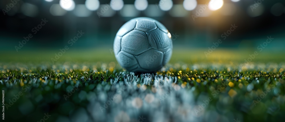 Illuminated Soccer Ball at Corner of Stadium Field under Bright Lights Illuminated Soccer Ball at Corner of Stadium Field under Bright Lights