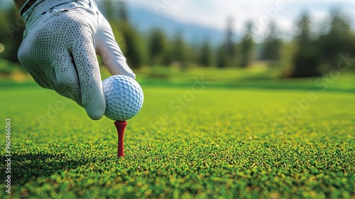 A Close-Up of a Golf Ball Being Placed on a Tee