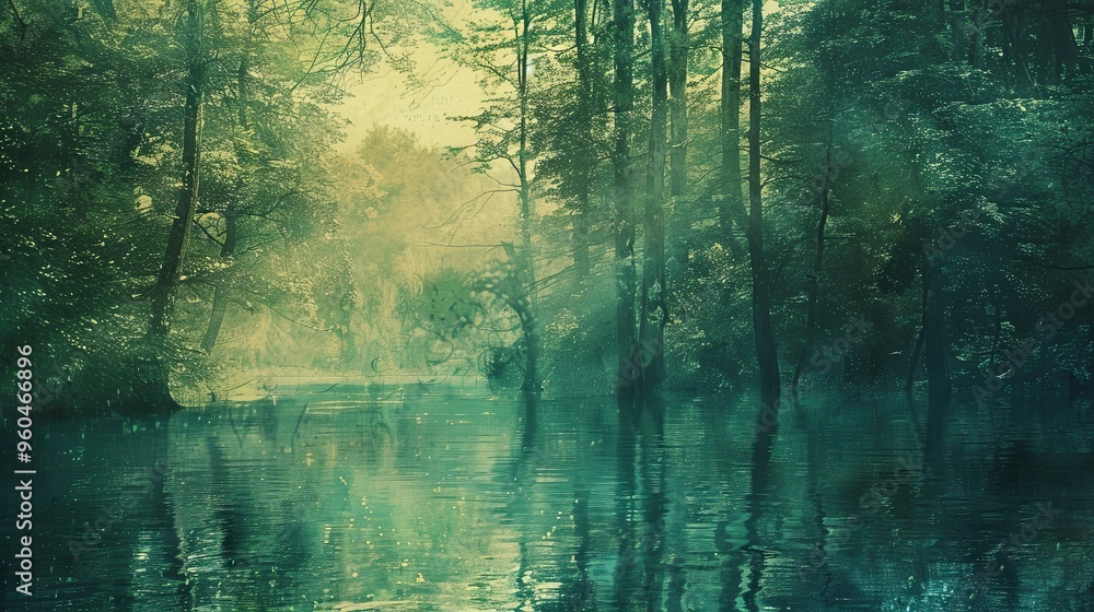 Rippling water effects and light reflections in a tranquil forest background Rippling water effects and light reflections in a tranquil forest background