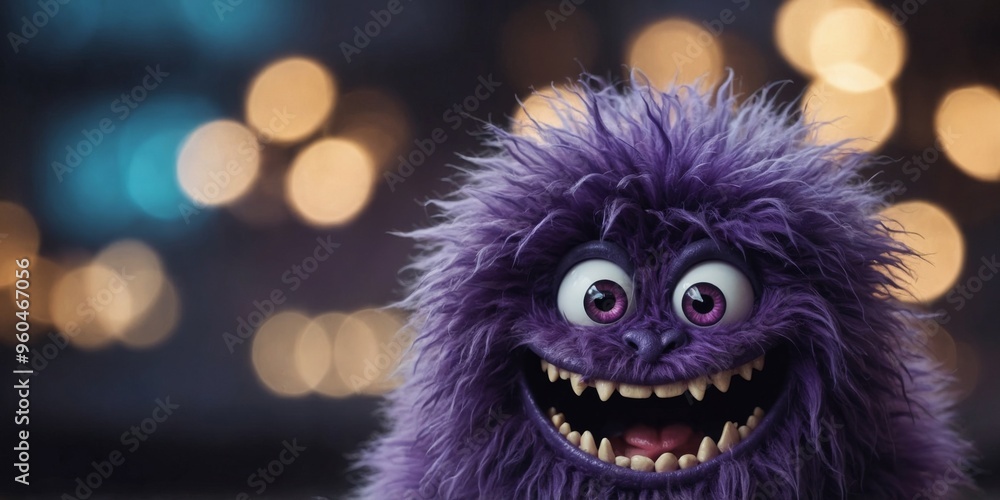 Purple Furry Monster With Big Grin And One Eye. Purple Furry Monster With Big Grin And One Eye.
