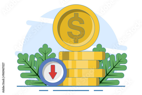 Coin Money Exchange Concept. Manage payment, currency exchange, income, gold, payment, loan, income, economy, finance, savings. Flat Cartoon Style Suitable for Sticker, Wallpaper, Icon, etc.