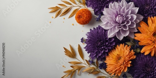 purple theme floral border with orange lining and whit background. photo