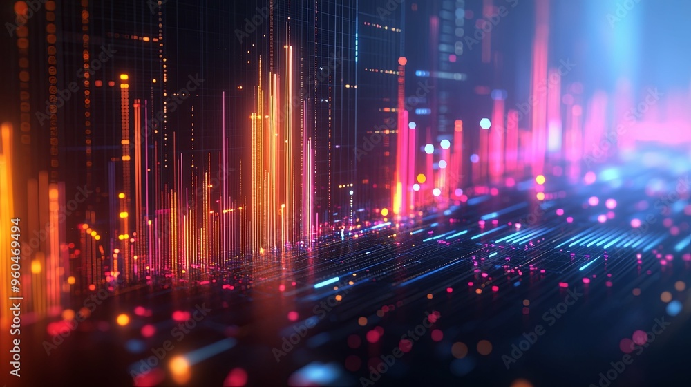 Abstract Digital Cityscape with Neon Lights Abstract Digital Cityscape with Neon Lights