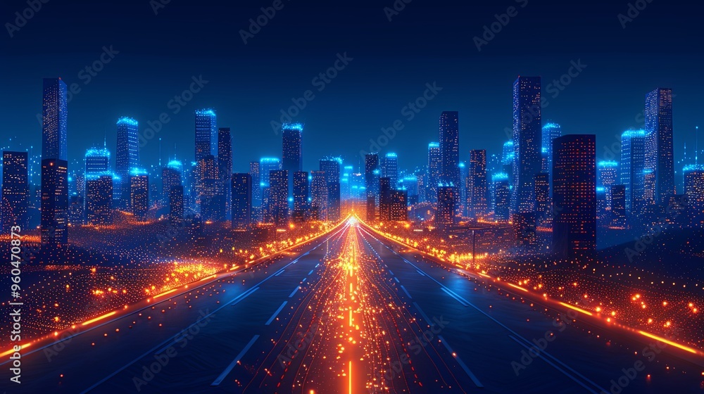 Urban 3D panorama - architectural background illustration. The city center is residential, business environment. Apartment rental - advertising background with glowing lines of transport Urban 3D panorama - architectural background illustration. The city center is residential, business environment. Apartment rental - advertising background with glowing lines of transport