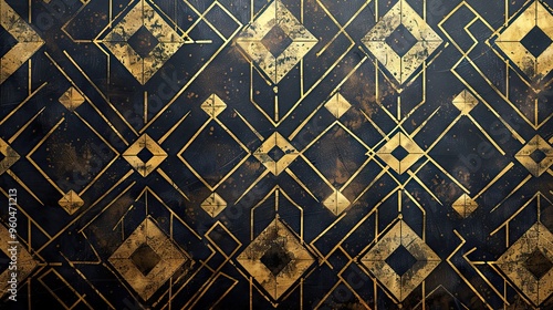 Art Deco backdrop with geometric patterns in gold and black slightly distressed