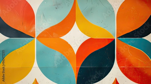 1960s-style vintage wallpaper with bold mod patterns in bright colors photo