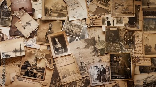 Sepia-toned photographs and postcards arranged in a nostalgic vintage collage