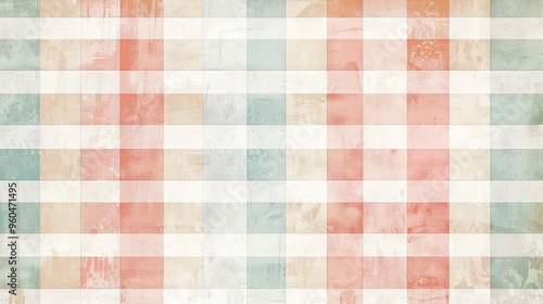 Worn vintage background with classic gingham pattern in soft pastels for retro charm