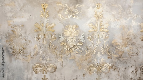 Fototapeta Naklejka Na Ścianę i Meble -  Baroque wallpaper featuring classical architectural designs in muted tones with gold details refined