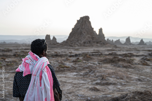 Sunrise around the Volcanic Chimneys of Lake Abbe aka Lac Abbe Bad, Djibouti, East Africa, Horn of Africa photo