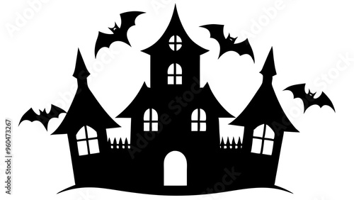 Halloween haunted house silhouette illustration on white background