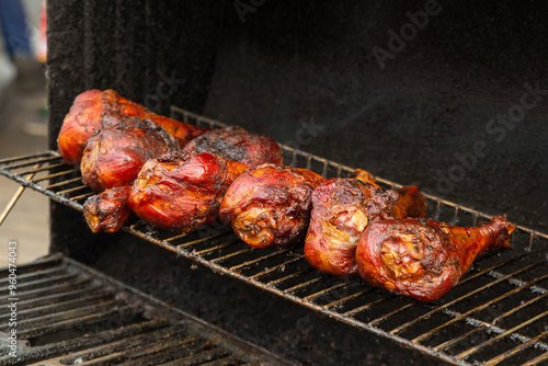 barbecue set of meat, grilled turkey legs with crispy crust