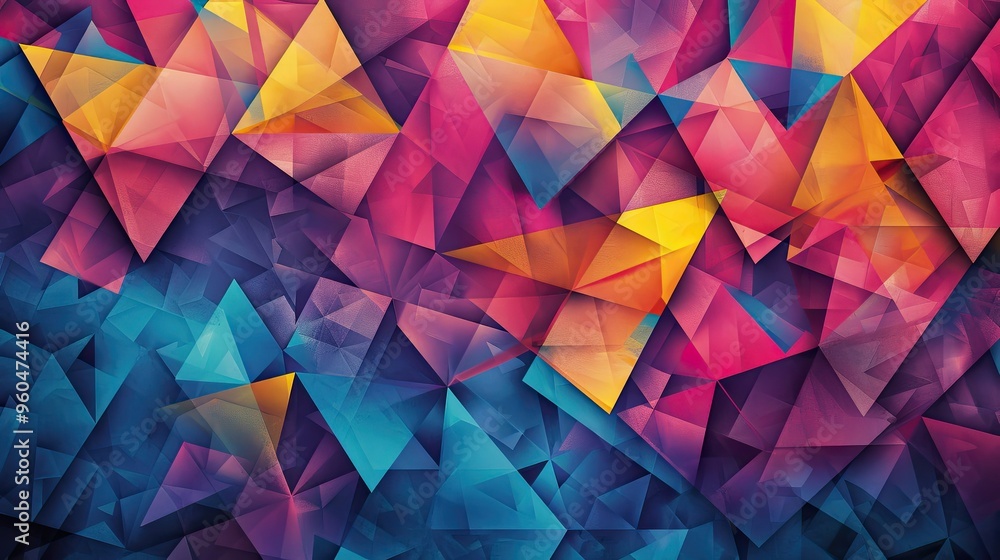 Obraz premium Cubist wallpaper featuring sharp shapes in cyan magenta and yellow dynamic lighting