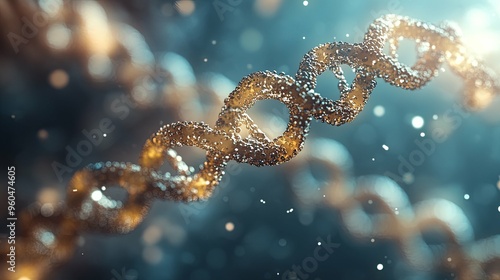 Golden DNA Helix with Bokeh Background