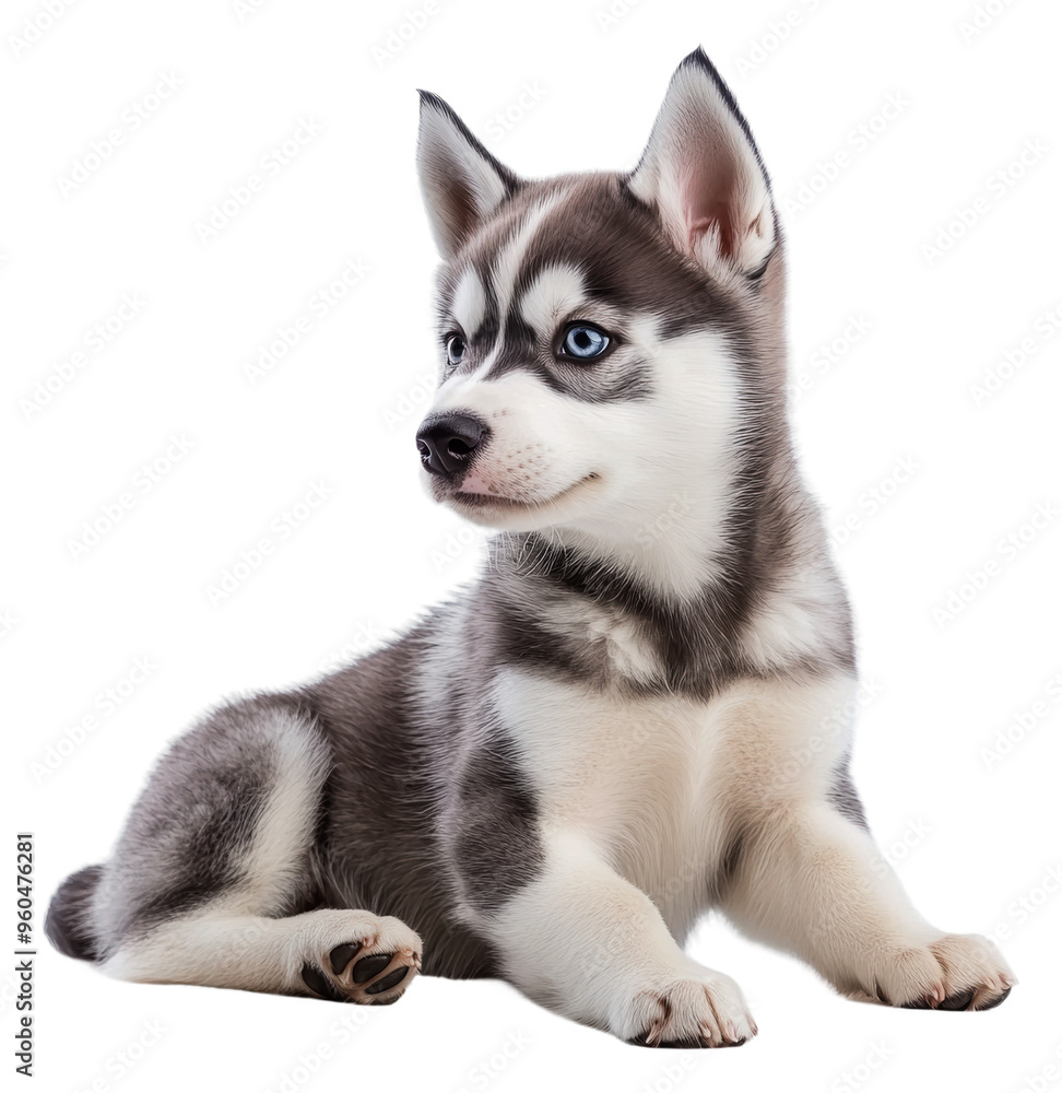 Adorable husky puppy posing indoors, cut out - stock png. Adorable husky puppy posing indoors, cut out - stock png.