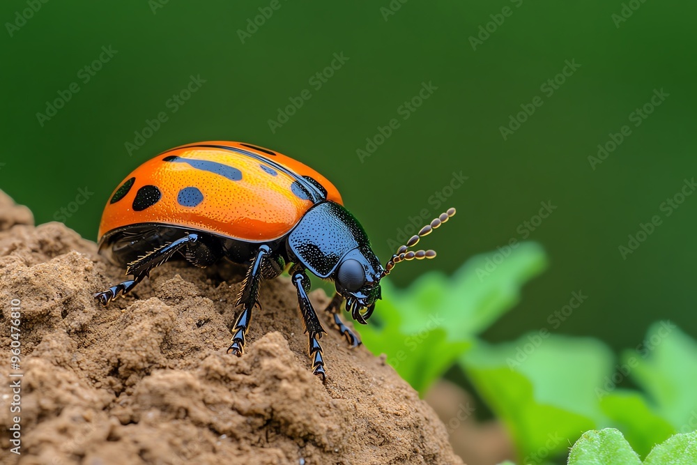 Fototapeta premium Beetles, beneath a stone, hidden in shadows find refuge from predators and the elements