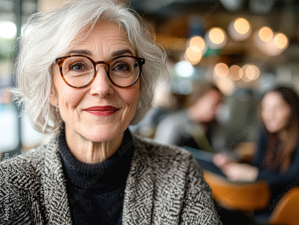 A woman with glasses is smiling at the camera A woman with glasses is smiling at the camera