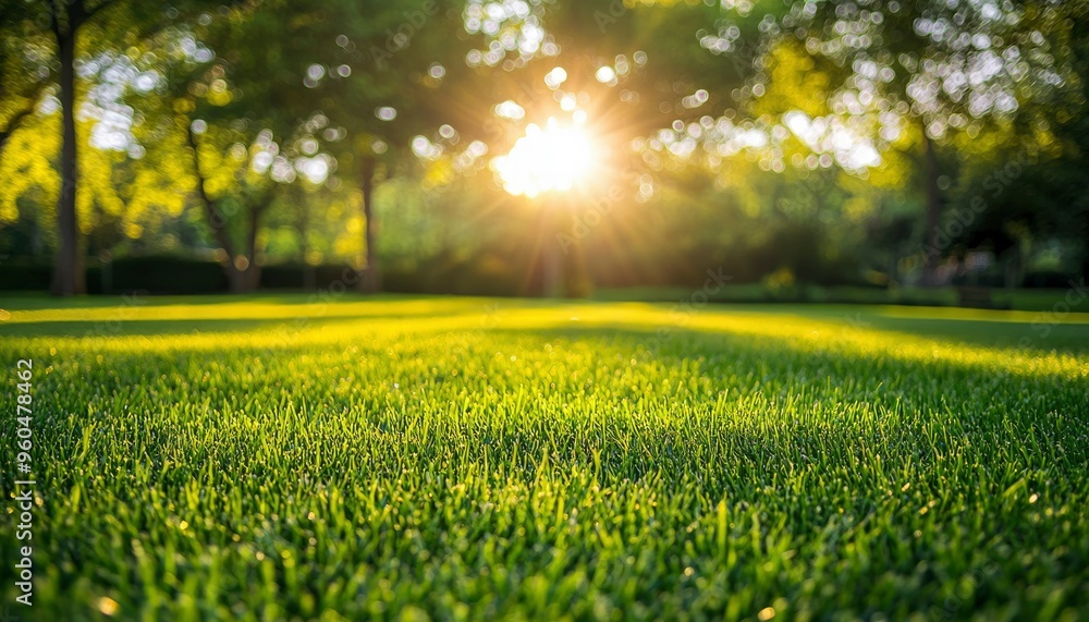 Lush Green Grass Illuminated by a Sunlit Sky