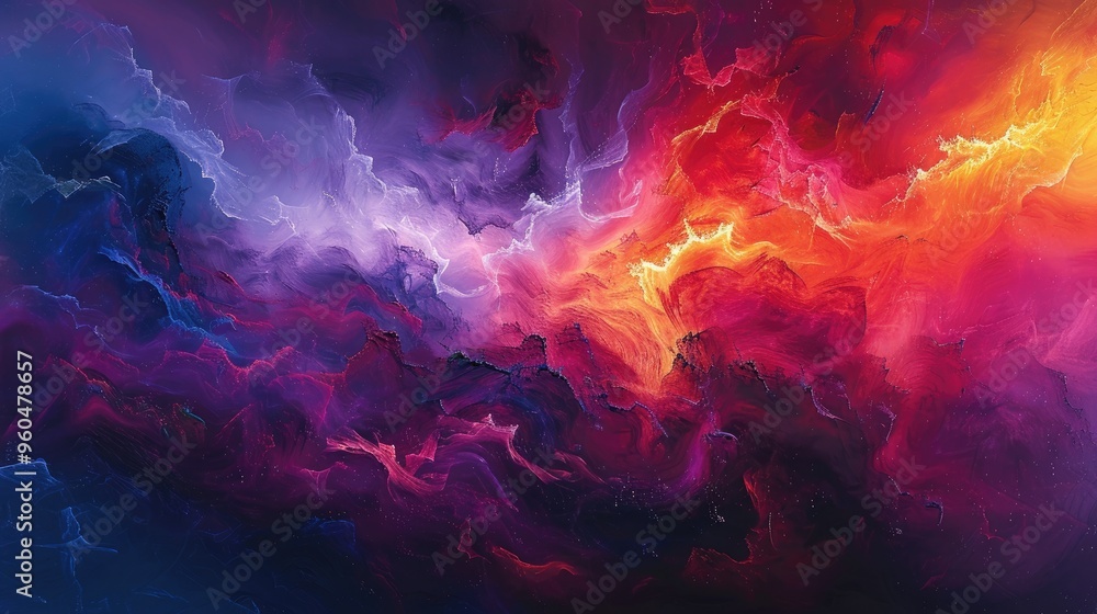 Abstract Cosmic Nebula Swirls in Vibrant Hues of Purple and Orange Abstract Cosmic Nebula Swirls in Vibrant Hues of Purple and Orange