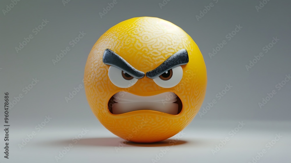 Emoji with a fury against a background of neutral gray Emoji with a fury against a background of neutral gray