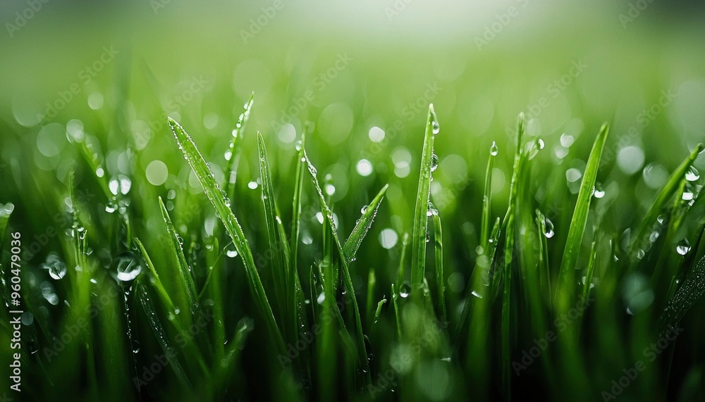 Dew-Covered Blades of Grass in Close-Up Dew-Covered Blades of Grass in Close-Up