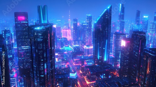 Wallpaper Mural Neon Metropolis: A Dazzling Urban Skyline at Night Torontodigital.ca