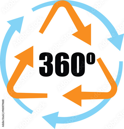 Circular economy concept icon with recycling symbol and orange arrows turning around