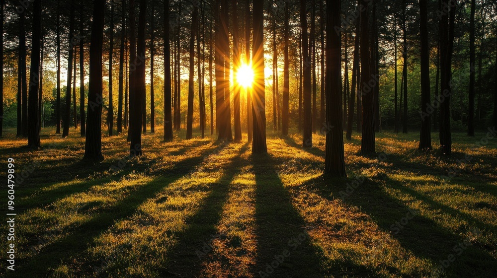 Obraz premium Golden Sunset in the Forest