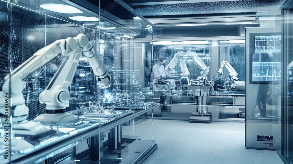 Obraz premium Futuristic Robotic Manufacturing Facility