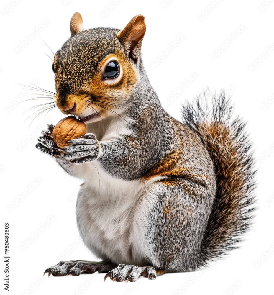 Squirrel eating a nut in a natural setting, cut out - stock png. Squirrel eating a nut in a natural setting, cut out - stock png.