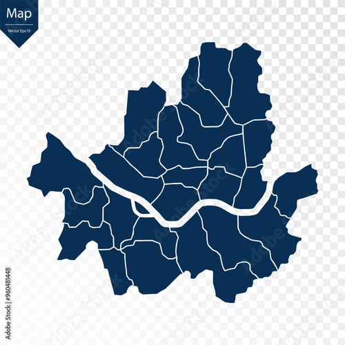 Transparent - High Detailed Blue Map of Seoul. Vector eps10.	
