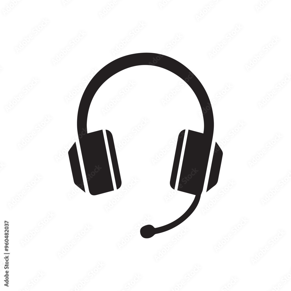 Headphone play icon and outline call center black design. Headphone play icon and outline call center black design.